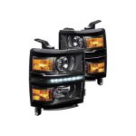 LED DRL Black Projector Headlight+Tool Kit